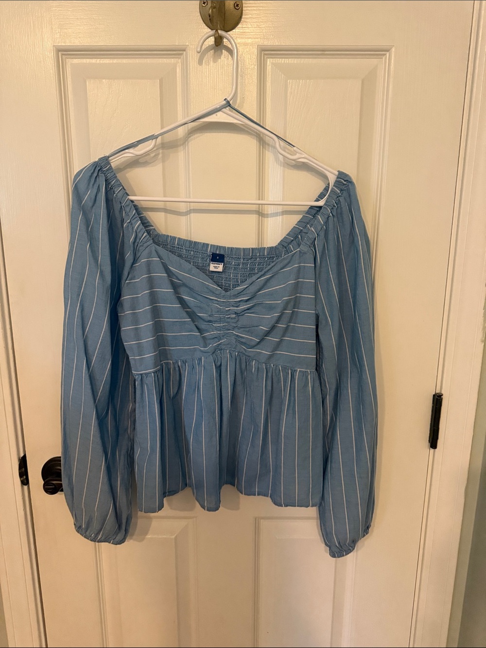 Old Navy Light Blue Striped Off-Shoulder Peasant Blouse
